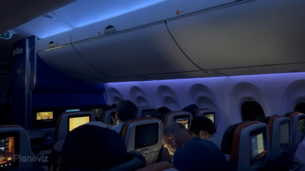 JetBlue A220 cabin night ambience